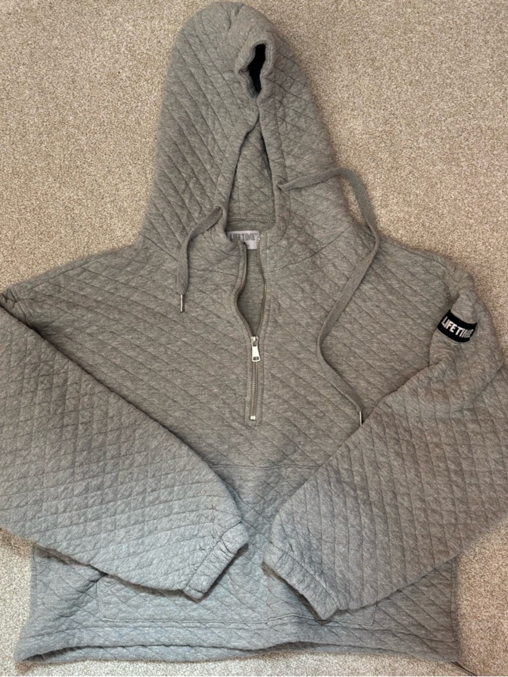 Lifetime Fitness Quilted Gray Half-Zip Hoodie Size Medium
